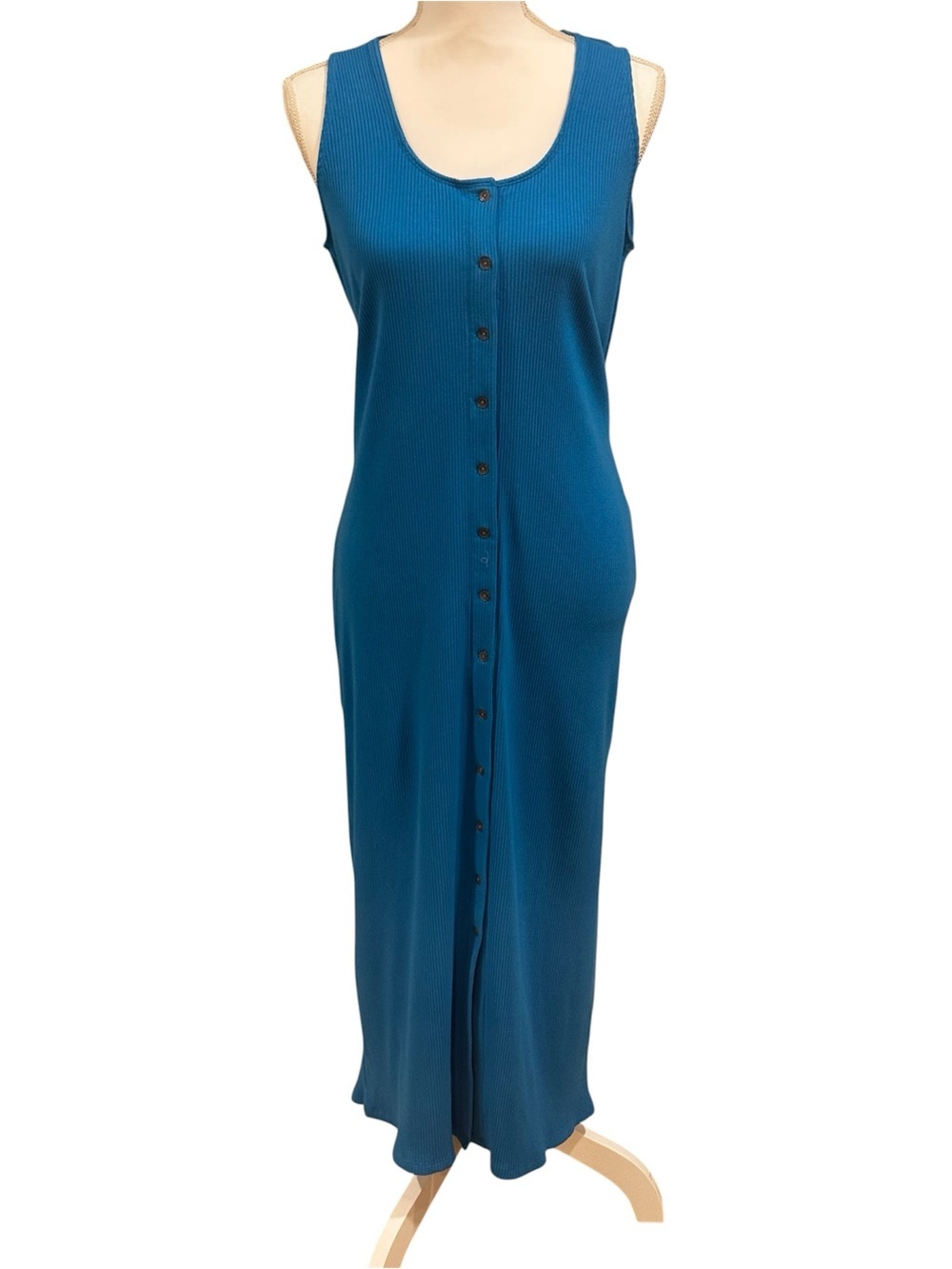 NWT On 34th teal sleeveless button-front maxi dress, ribbed fabric, XL.